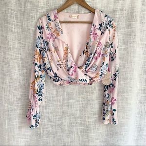 NWT Altar'd State Pink Floral Long Sleeve Crop Top